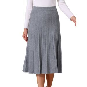 Women's Pleated Skirts A Line Ribbed Knit Midi Skirt Grey